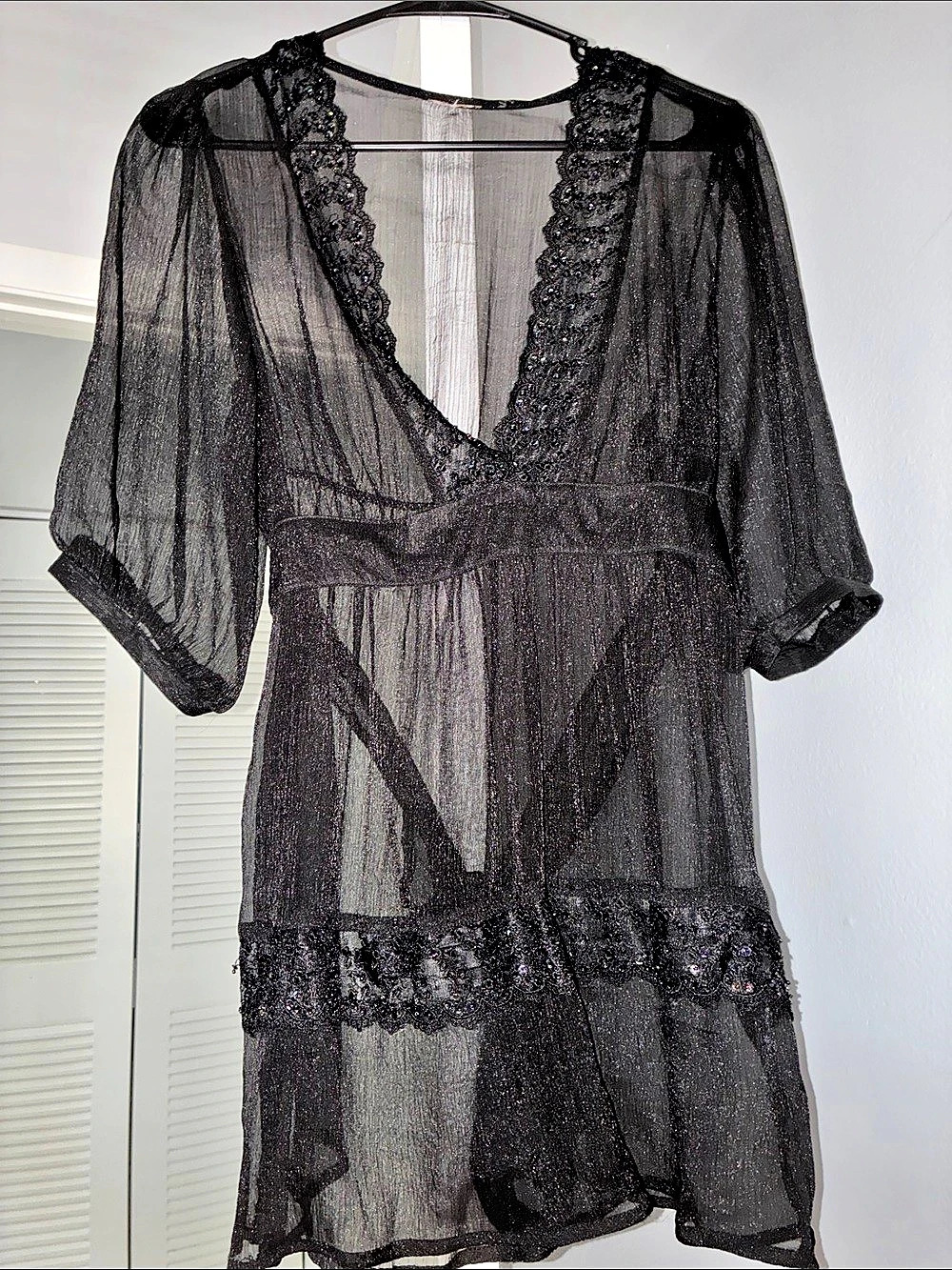 ✨ Black Sheer Beaded Lace Trim Top | Whimsigoth | Romantic Goth | Y2K ✨